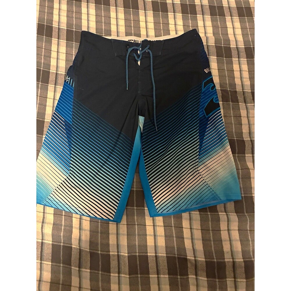 Billabong Platinum X Men's Striped Drawstring Board Shorts Blue Size 34